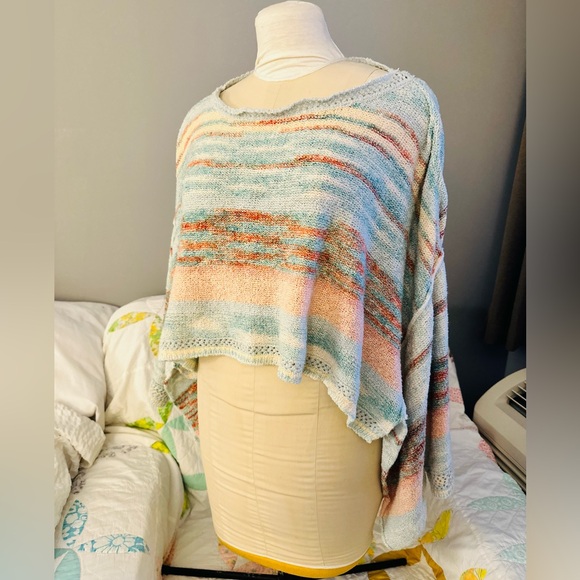 Free People Saturn Pastel Striped Knit Poncho Shrug Sweater S M L - Picture 16 of 16